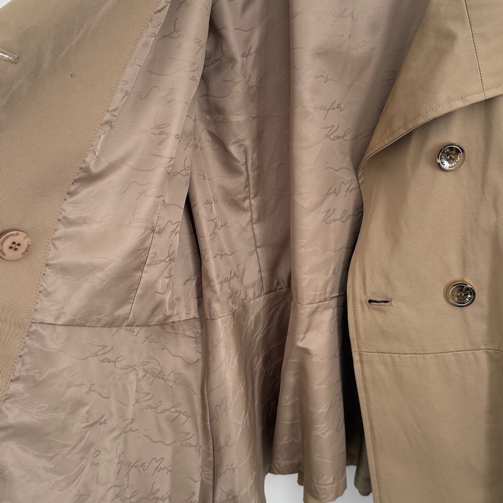 Karl Lagerfeld Paris Double-Breasted Peplum Trench Jacket - Size Large - Picture 10 of 15